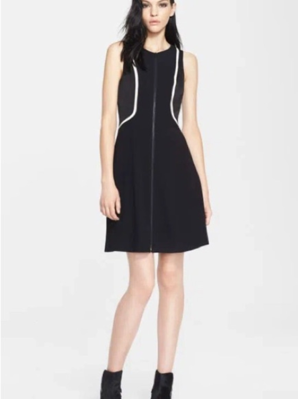 rag & bone Andrea front zipper Black white piping Midi Dress size 6